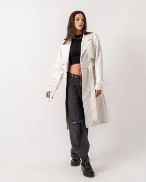 Women's Pure White Leather Coat - Double Way Design, Premium Quality, Made in Egypt