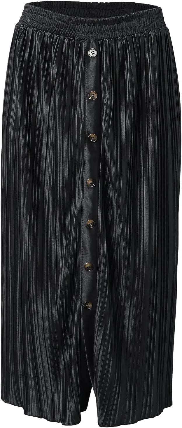 Womens Retro Skirt Women's Elastic Waist Skirts Party Shiny Accordion Pleated Midi Skirt Denim Skirts for Women