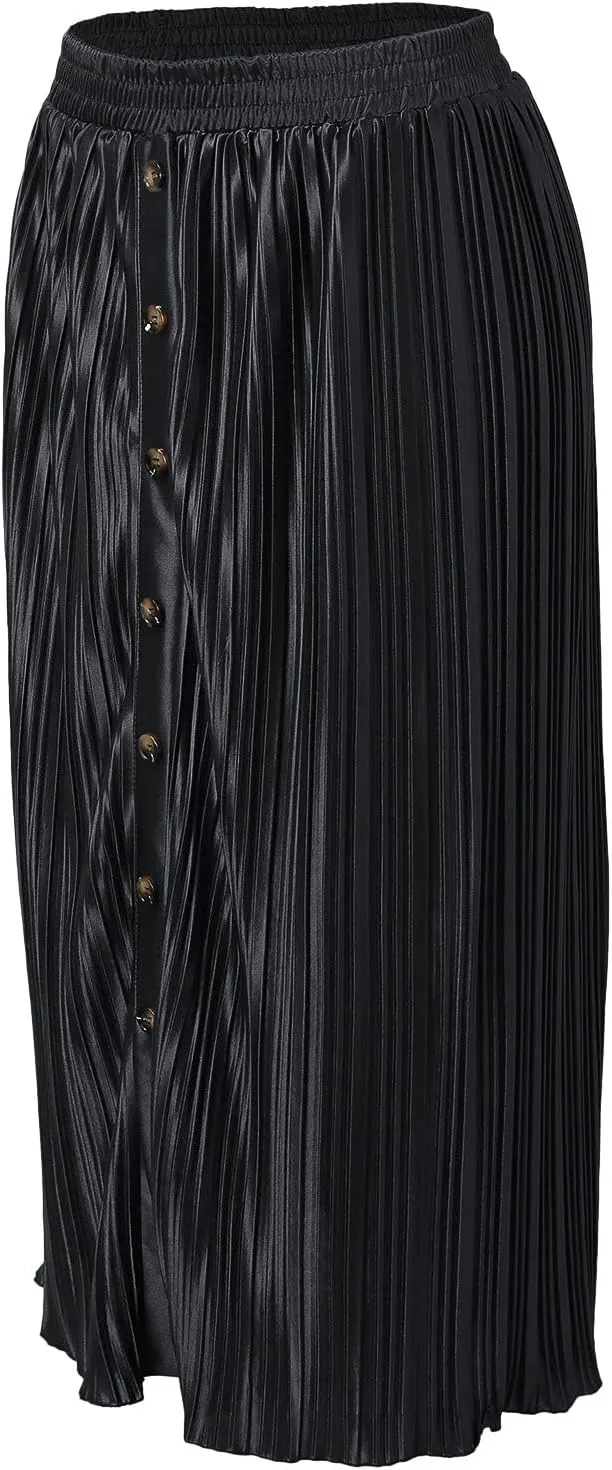Womens Retro Skirt Women's Elastic Waist Skirts Party Shiny Accordion Pleated Midi Skirt Denim Skirts for Women