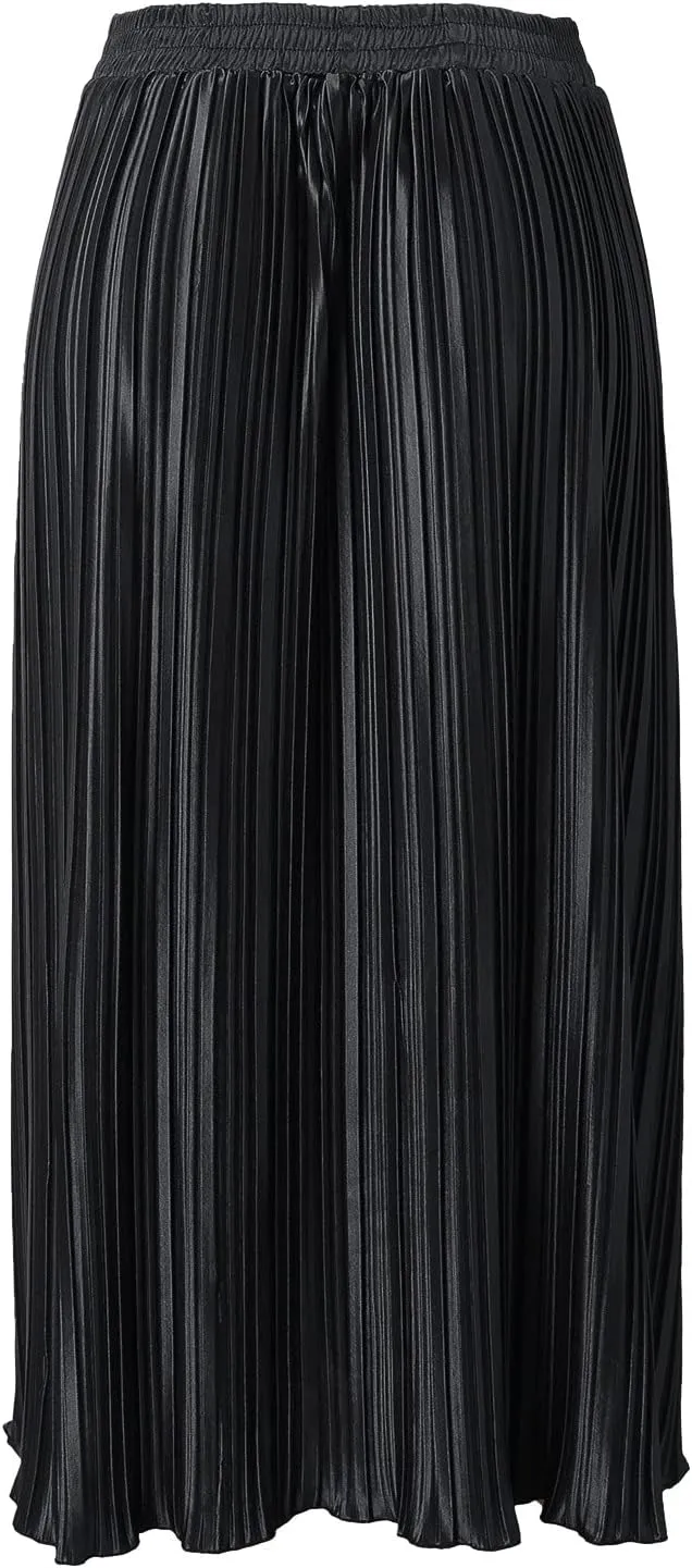 Womens Retro Skirt Women's Elastic Waist Skirts Party Shiny Accordion Pleated Midi Skirt Denim Skirts for Women