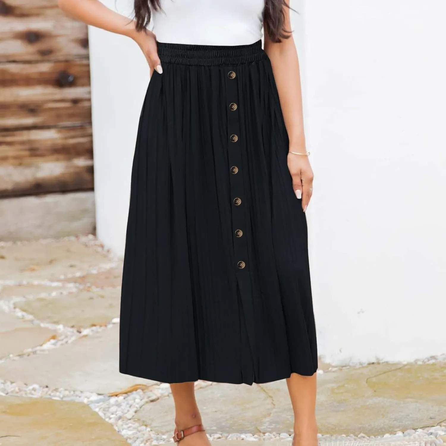 Womens Retro Skirt Women's Elastic Waist Skirts Party Shiny Accordion Pleated Midi Skirt Denim Skirts for Women