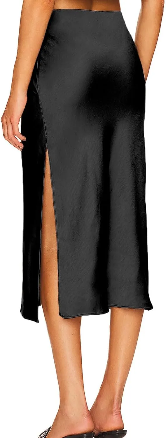 Women's Skirts Elastic Waist High Pure Color Split in The Dress Clothing Spring Outfits