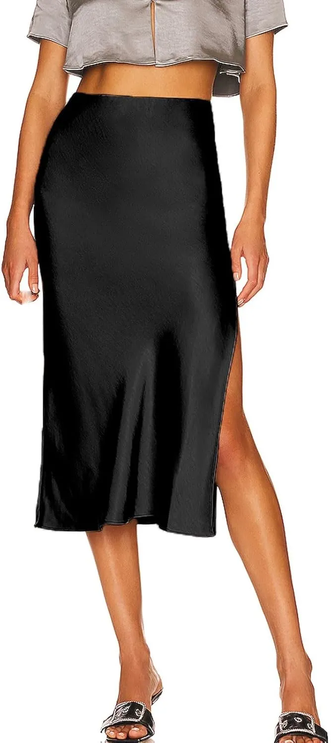 Women's Skirts Elastic Waist High Pure Color Split in The Dress Clothing Spring Outfits