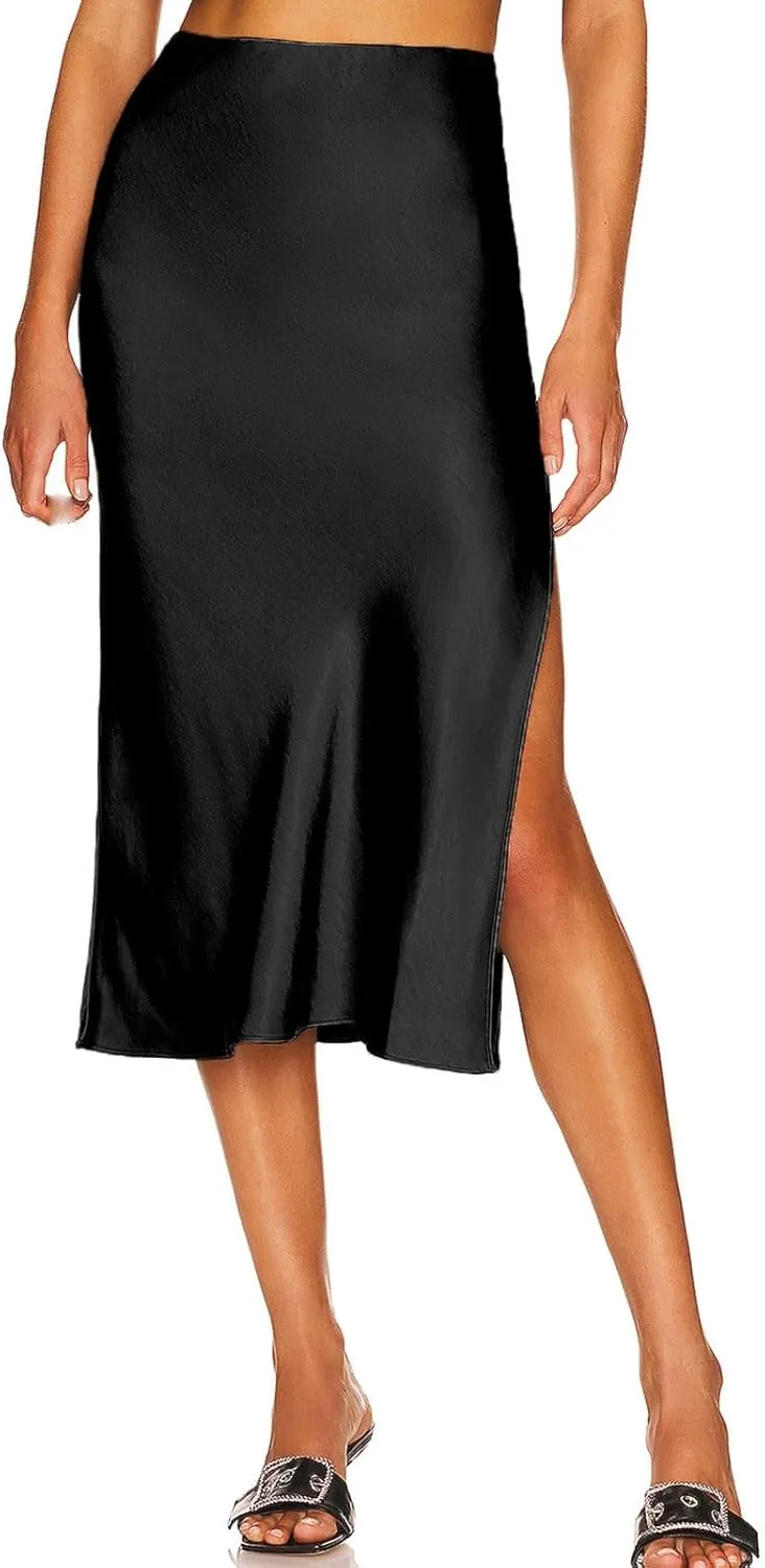 Women's Skirts Elastic Waist High Pure Color Split in The Dress Clothing Spring Outfits