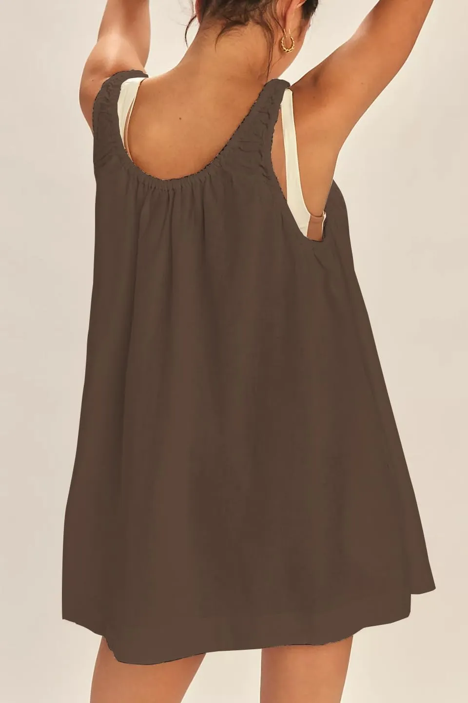Women's Summer Babydoll Mini Dress 2025 Scoop Neck Pleated Beach Cover Up Tank Sundress with Pockets