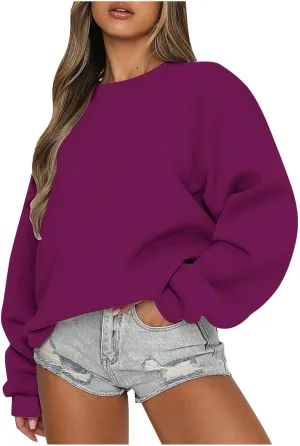 Womens Sweatshirt Oversized Crewneck Sweatshirts Trendy Casual Long Sleeve Fleece Pullover Hoodies Fall Clothes 2024