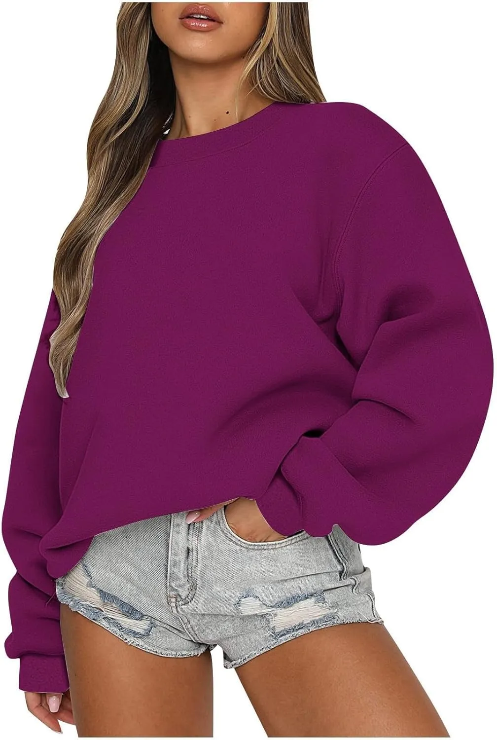 Womens Sweatshirt Oversized Crewneck Sweatshirts Trendy Casual Long Sleeve Fleece Pullover Hoodies Fall Clothes 2024