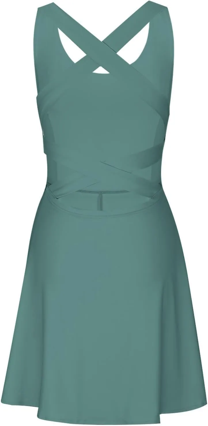 Womens Tennis Dress with Built in Shorts Backless V Neck Stretch Mini Skirt Sleeveless Golf Pocket Athletic Dresses