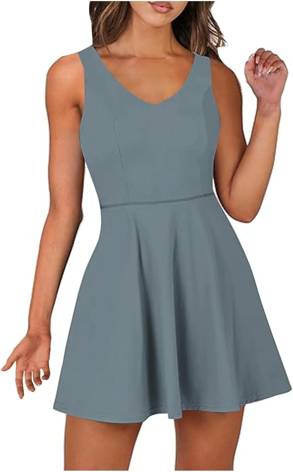 Womens Tennis Dress with Built in Shorts Backless V Neck Stretch Mini Skirt Sleeveless Golf Pocket Athletic Dresses
