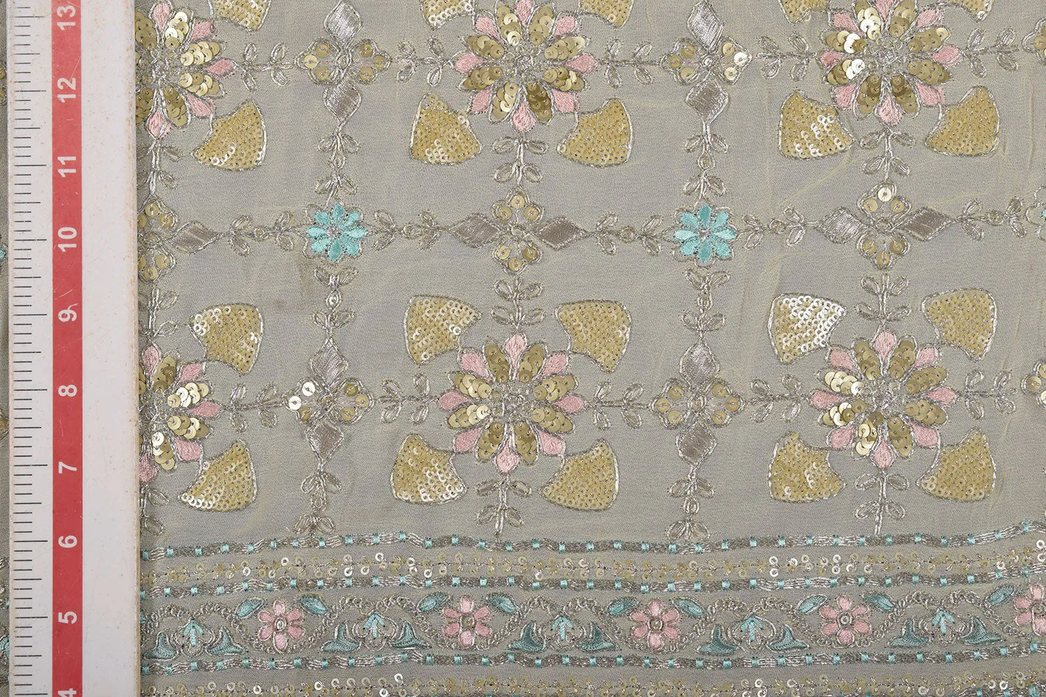 Yellow Embroidered Georgette Fabric