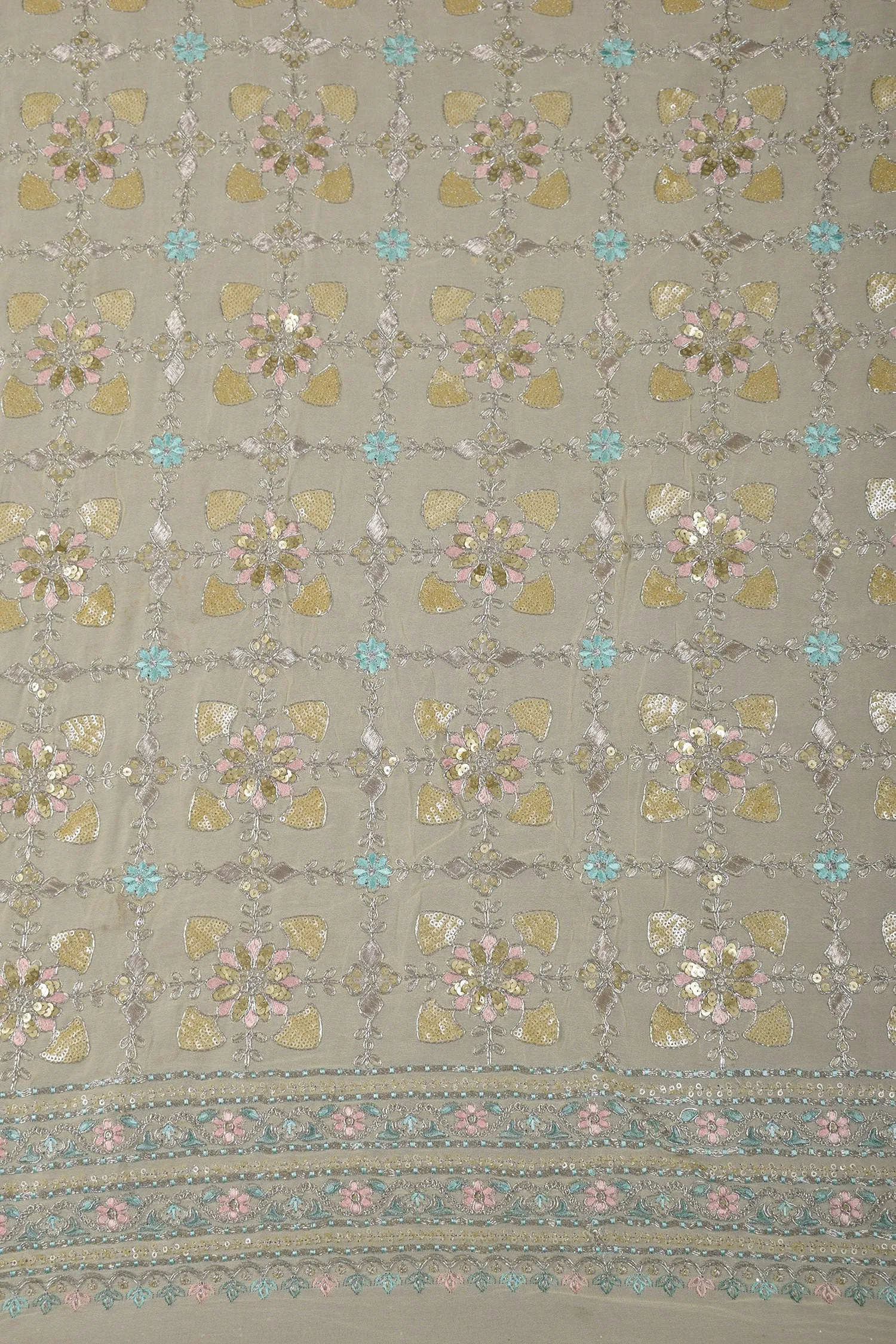 Yellow Embroidered Georgette Fabric