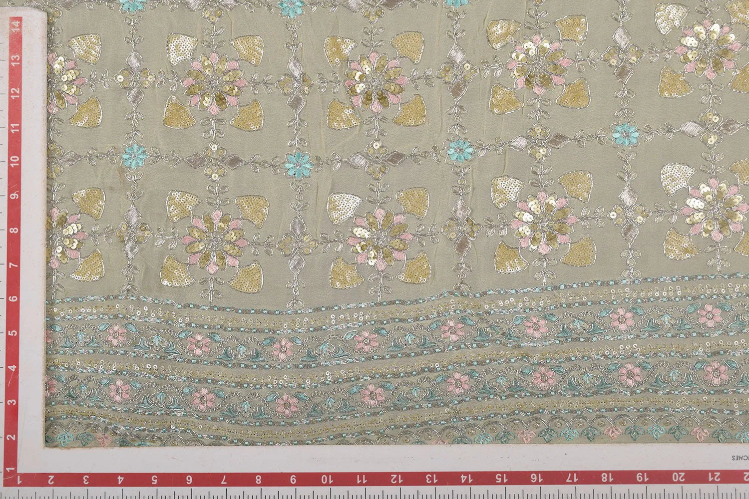 Yellow Embroidered Georgette Fabric