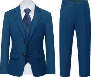 YND Boys 5 Piece Slim Fit Suit Set, Solid Formal Dresswear of Jacket Vest Pants Shirt and Tie