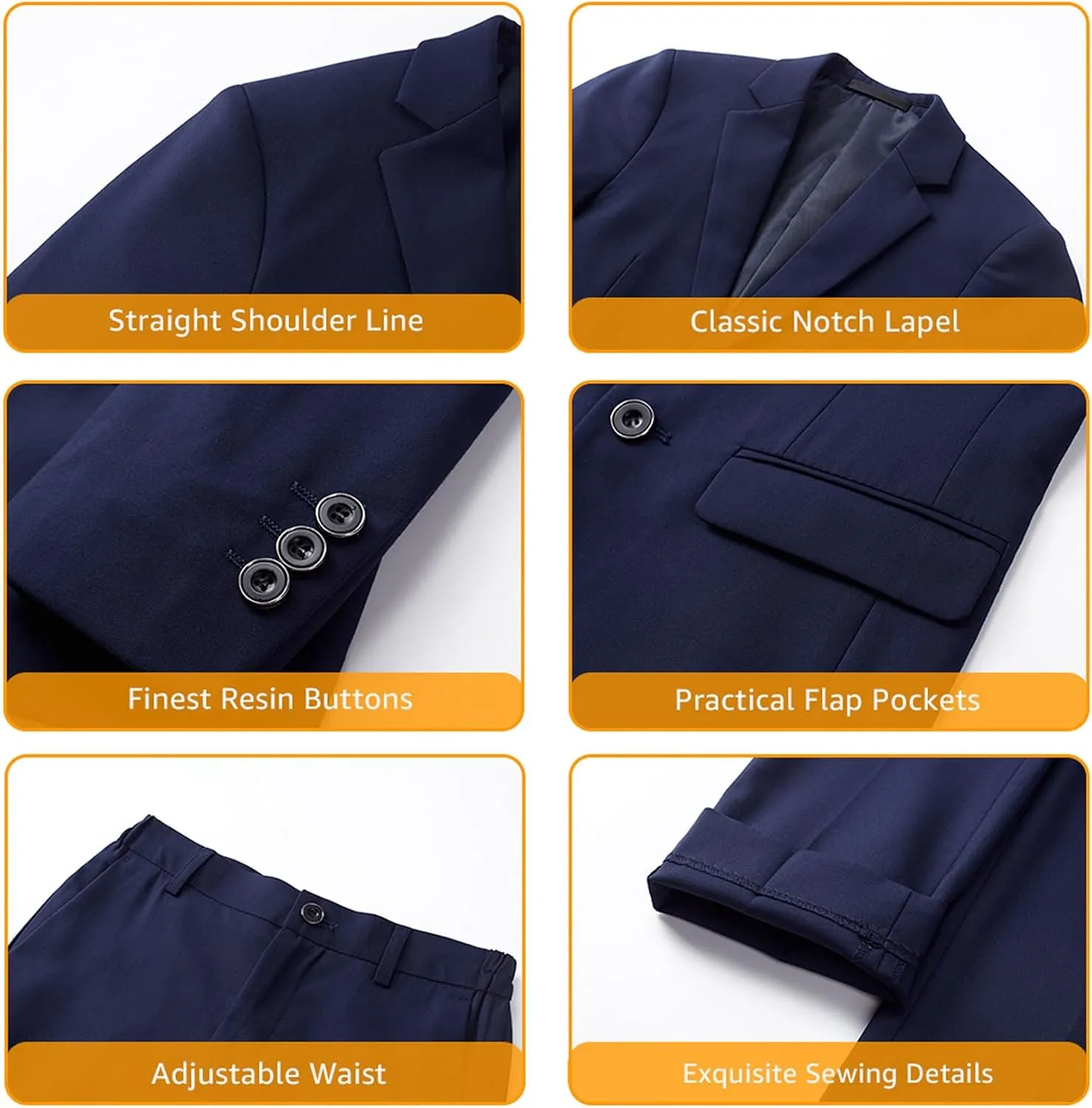 YND Boys 5 Piece Slim Fit Suit Set, Solid Formal Dresswear of Jacket Vest Pants Shirt and Tie